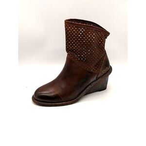 Cobbler Boots Womens Brown 8 Ankle Western Shoe Leather Pull On Perforated Wedge